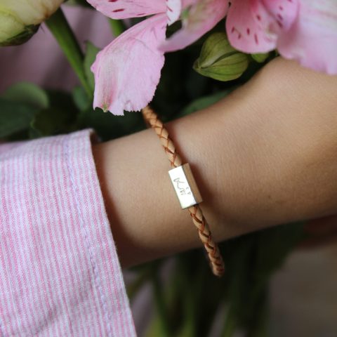 Plaited genuine leather unisex bracelet with sterling silver Livi charm