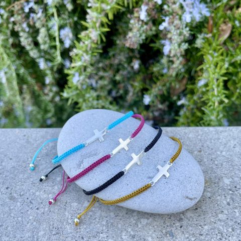 Braided Cord Bracelet with Sterling Silver hand made charm - Silver Cross