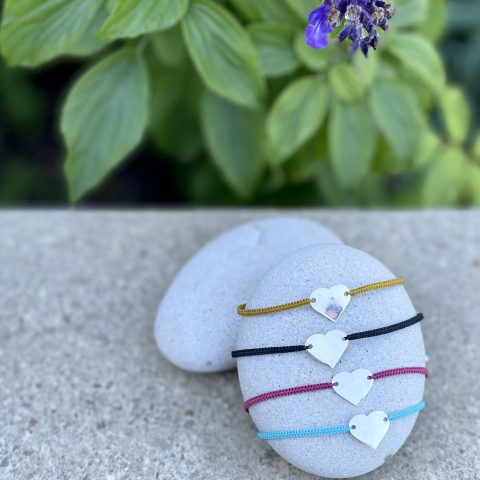 Braided Cord Bracelet with Sterling Silver hand made charm - Silver Heart