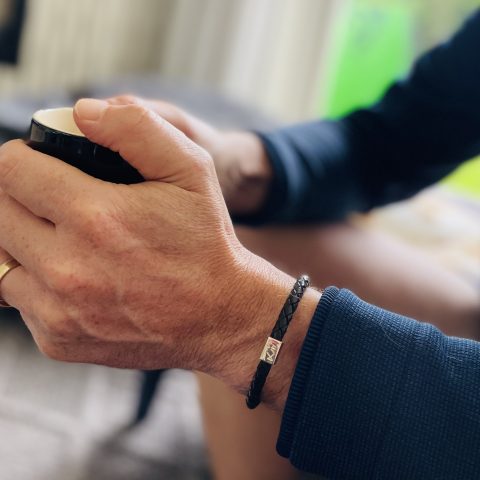 Men’s Plaited Genuine Leather Bracelet with Sterling Silver Livi Charm